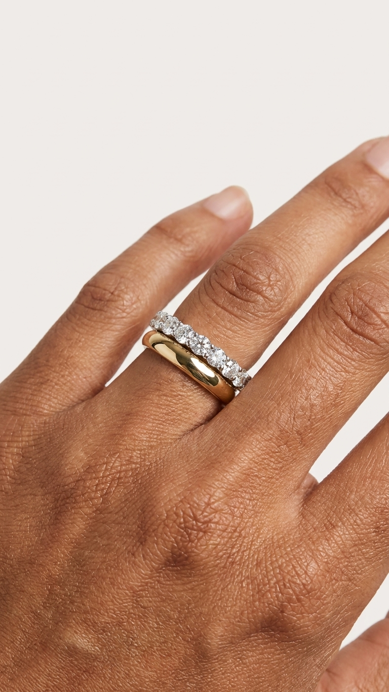 stark jewelers bespoke women's wedding band collection on a model