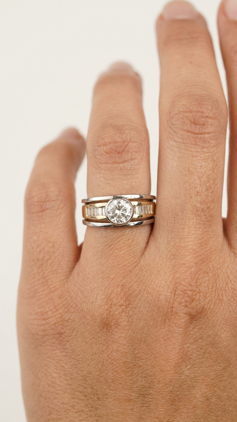 stark jewelers bespoke engagement architectural styling diamonds ring collection on a model