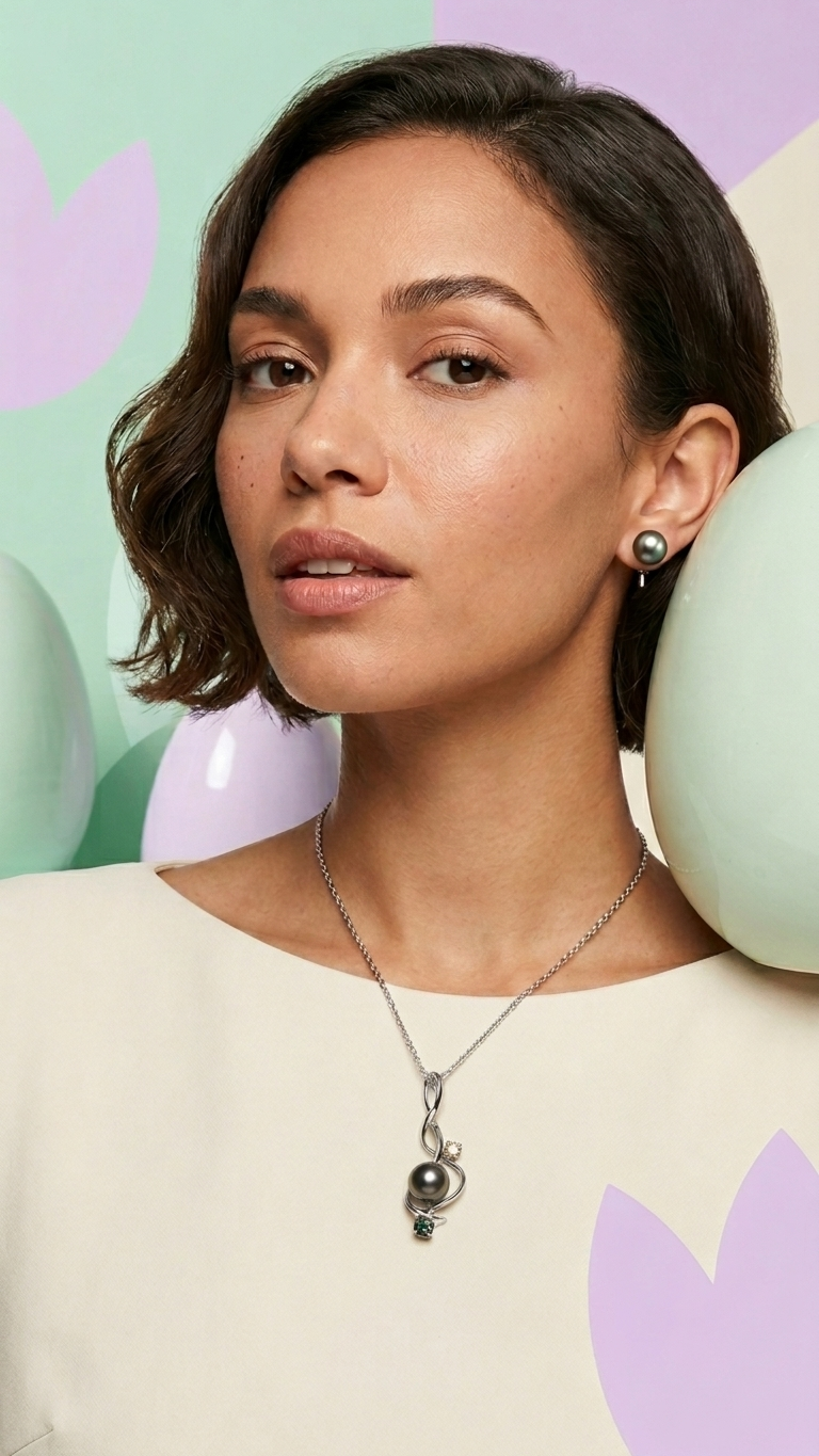 tahitian pearl stud earrings and pedant designed and crafted in Stark Jewelers