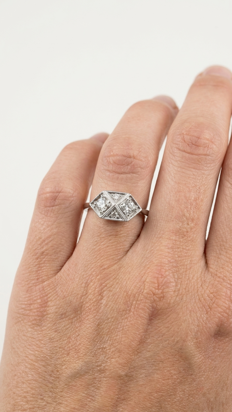 stark jewelers bespoke engagement vintage diamonds ring collection on a model