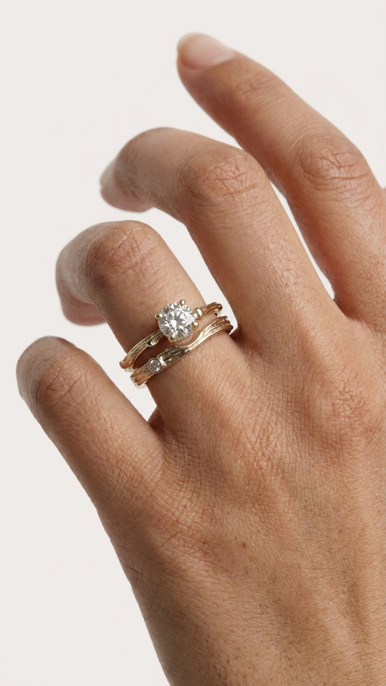 stark jewelers bespoke engagement solitaire ring collection on a model