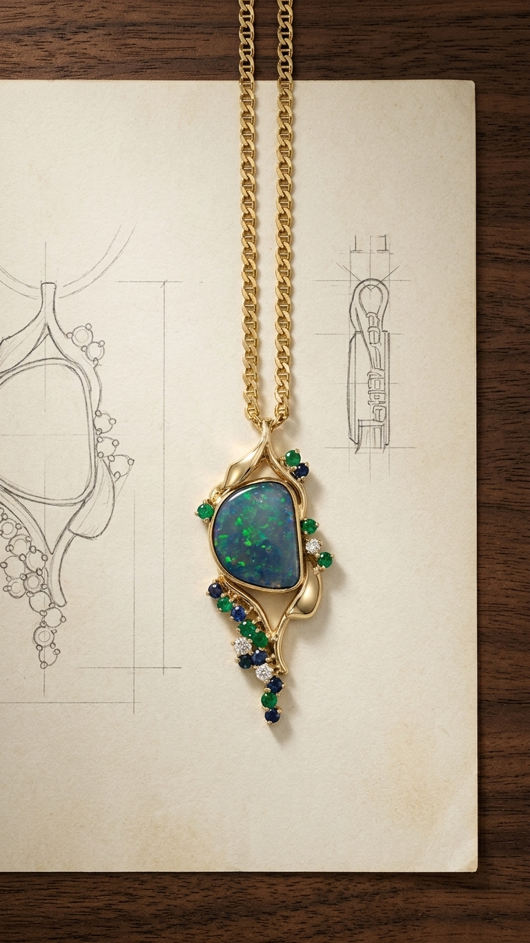 we wrapped the opal in sweeping, asymmetrical yellow gold that feels alive and elegant.  All handcrafted in Stark Jewelers in Sacramento.