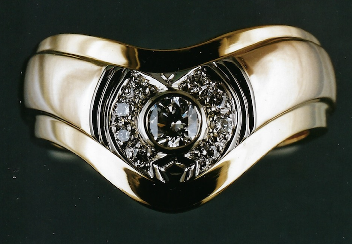 Art deco style special custom handmade gold ring with diamonds by Stark Jewelers