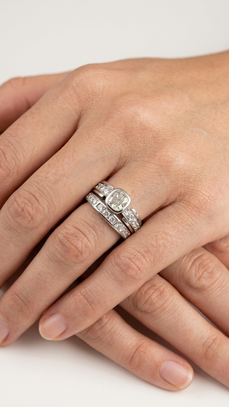 At Stark Jewelers in Sacramento, we recently helped a couple achieve the ultimate "match-match" look by anchoring their distinct designs in brilliant 14k white gold.