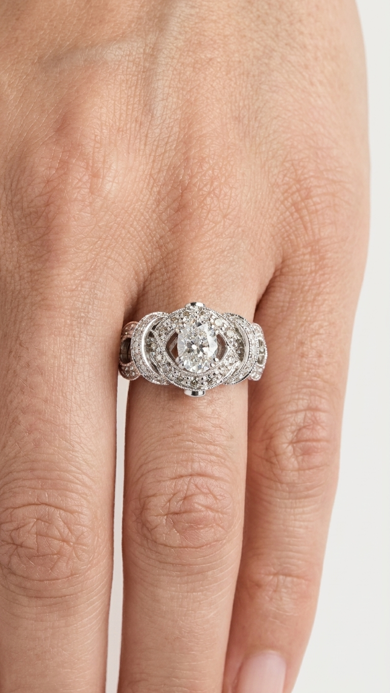 stark jewelers bespoke engagement vintage diamonds ring collection on a model