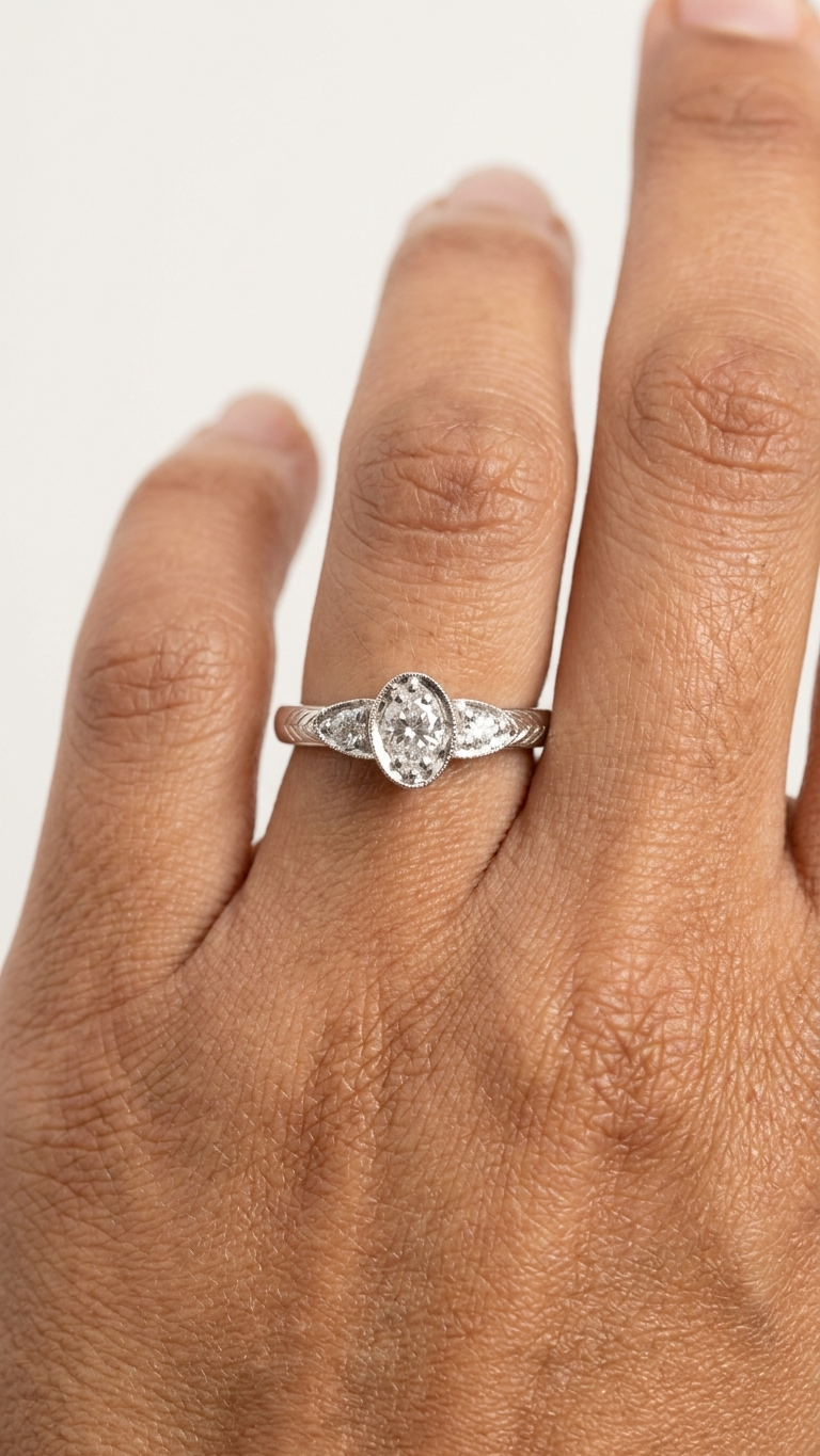 stark jewelers bespoke engagement vintage diamonds ring collection on a model