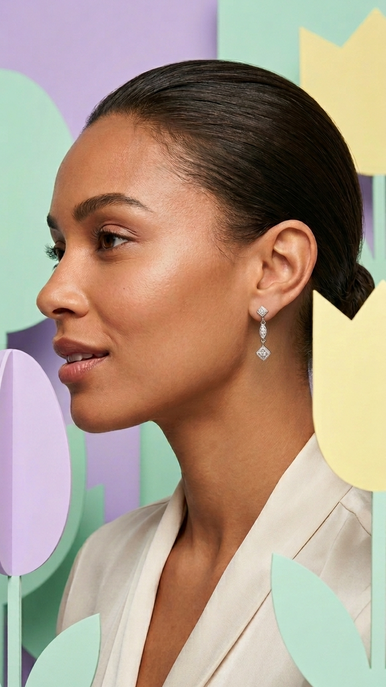 A pair of Stark Jewelers earrings in 14k white gold, featuring sharp geometric silhouettes and avant-garde structural design for a modern, bold personal style.