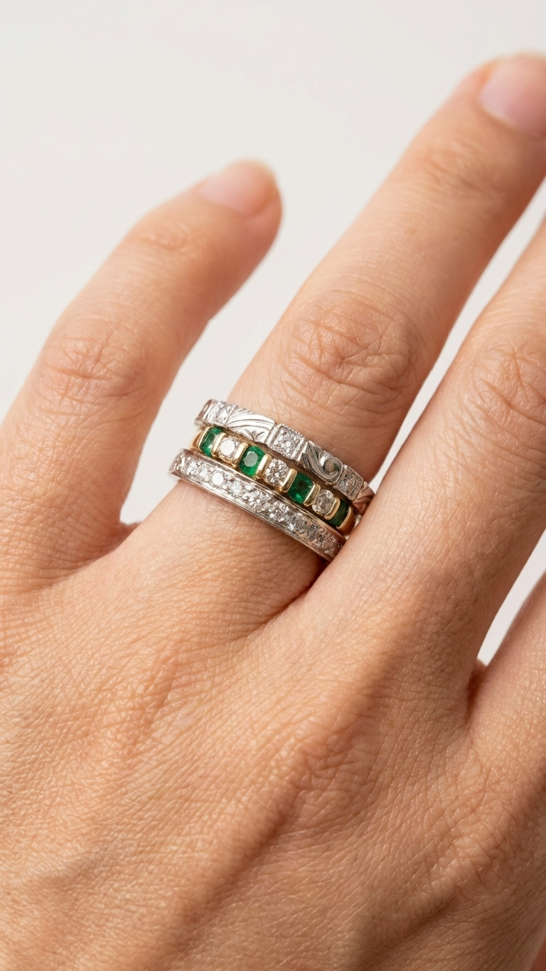 stark jewelers bespoke engagement vintage diamonds ring collection on a model