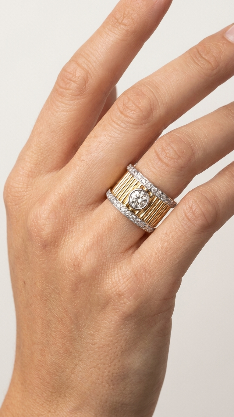 stark jewelers bespoke engagement architectural diamonds ring collection on a model