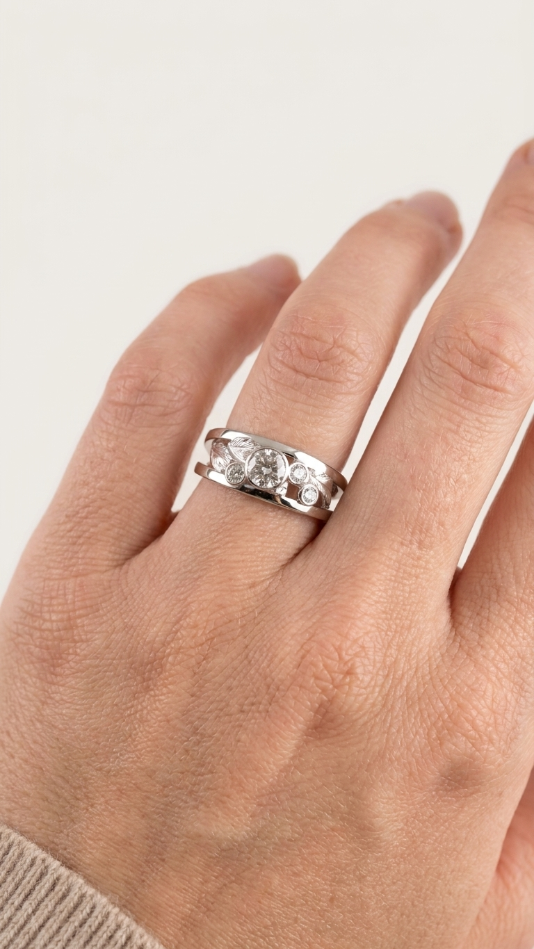 stark jewelers bespoke engagement vintage diamonds ring collection  on a model