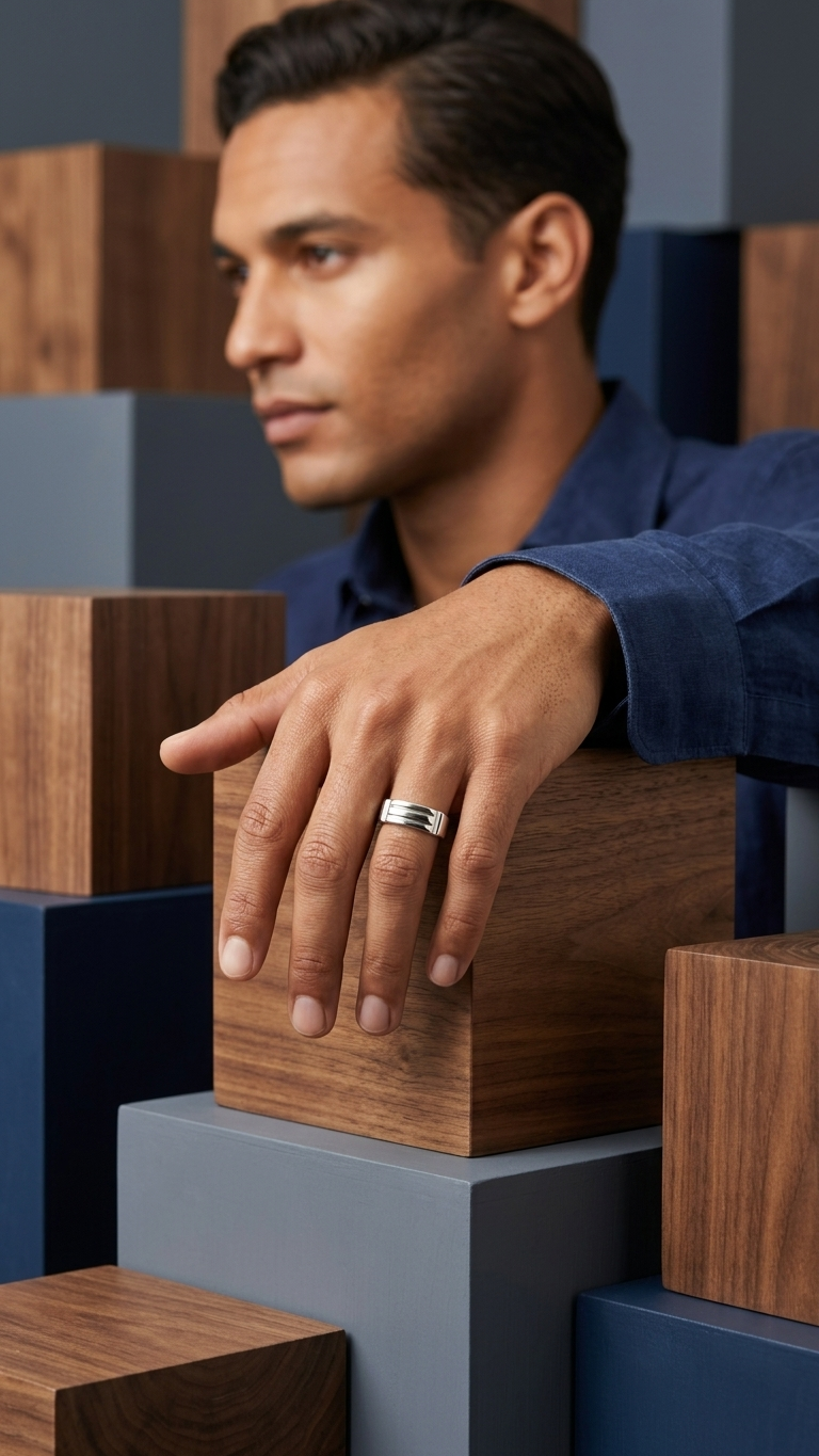 stark jewelers bespoke men's style band collection on a model