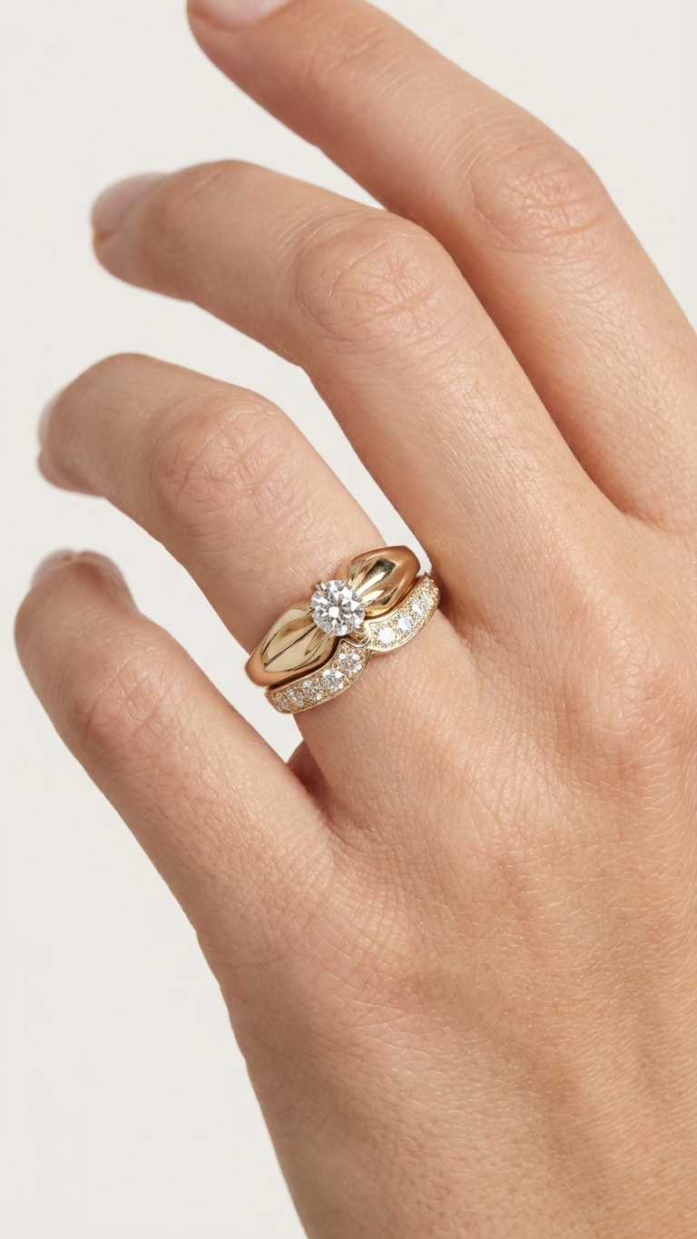 stark jewelers bespoke engagement vintage diamonds ring collection on a model