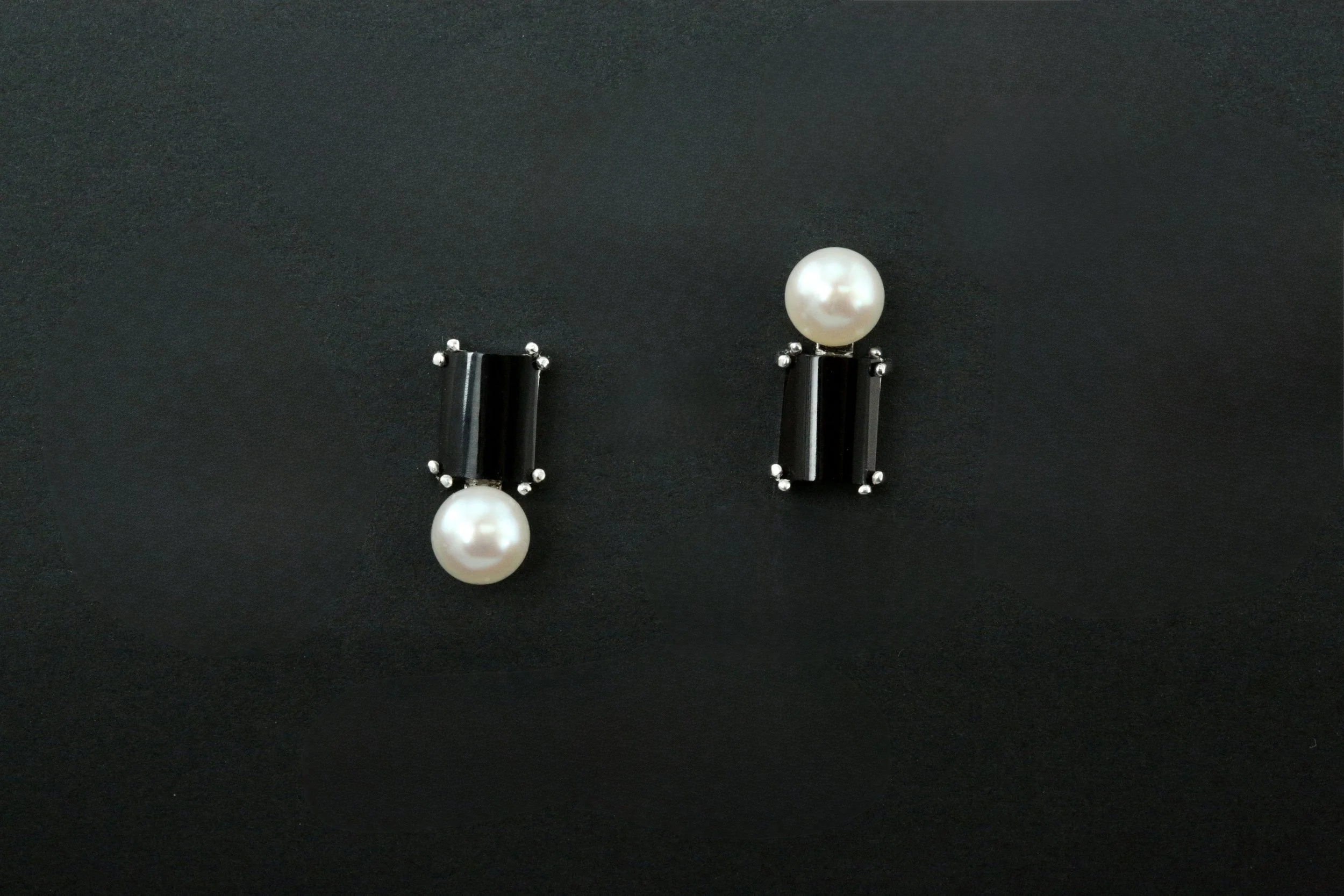 Elegance Reversed: Onyx & Pearl Earrings