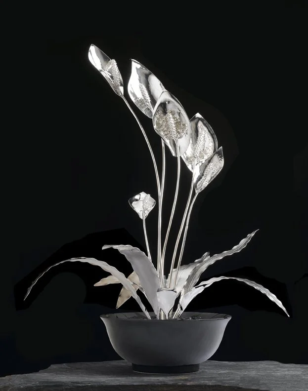 Sterling Silver Peace Lily Masterpiece Sculpture & Brooch Set