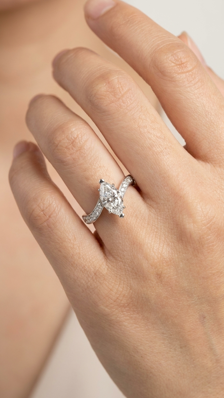 stark jewelers bespoke engagement solitaire ring collection on a model