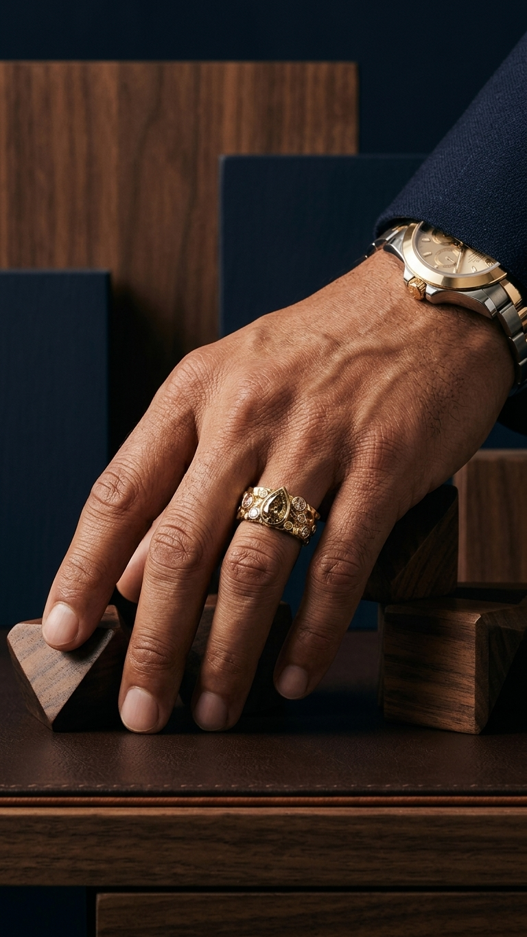 stark jewelers bespoke men's commanding rings collection on a model