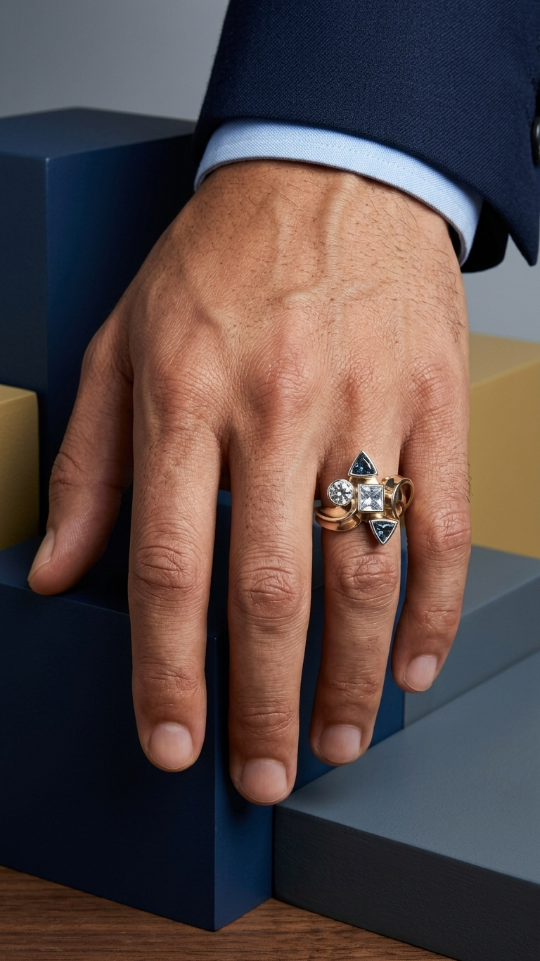 stark jewelers bespoke men's commanding rings collection on a model