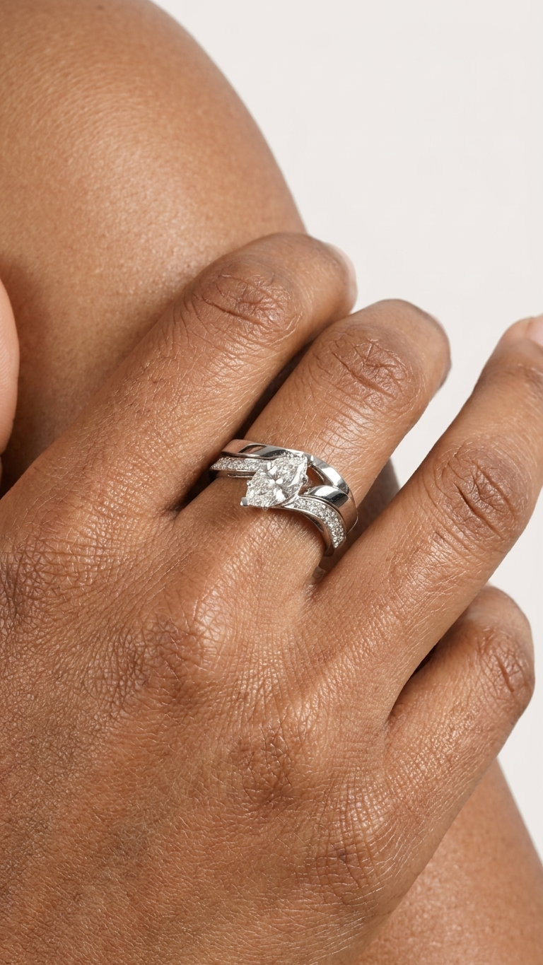 stark jewelers bespoke engagement solitaire ring collection on a model