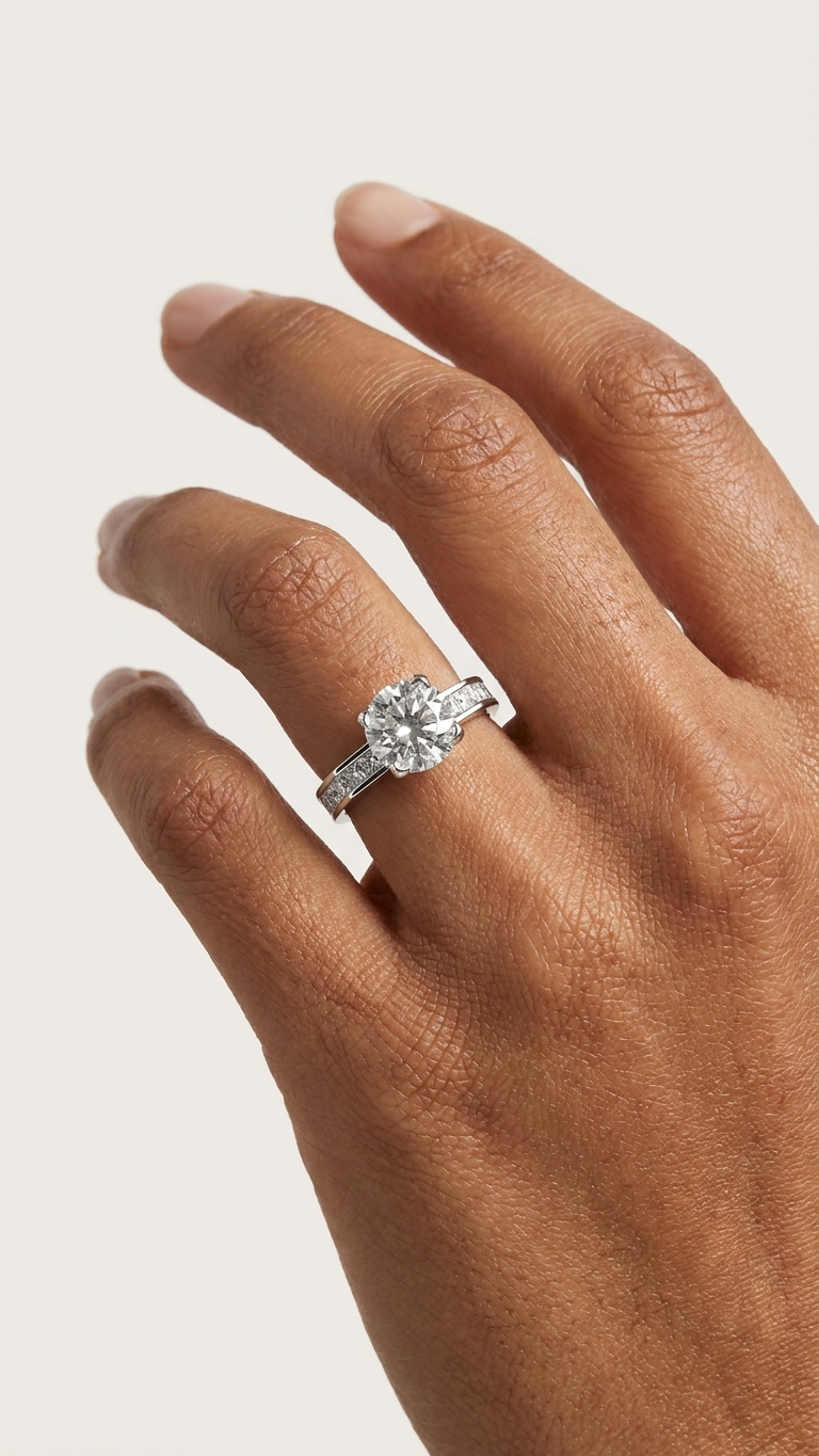stark jewelers bespoke engagement solitaire ring collection on a model