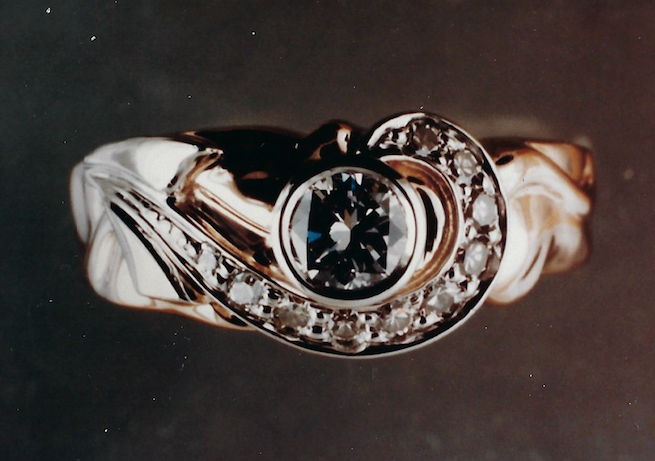 Art deco style special custom handmade gold ring with diamonds by Stark Jewelers