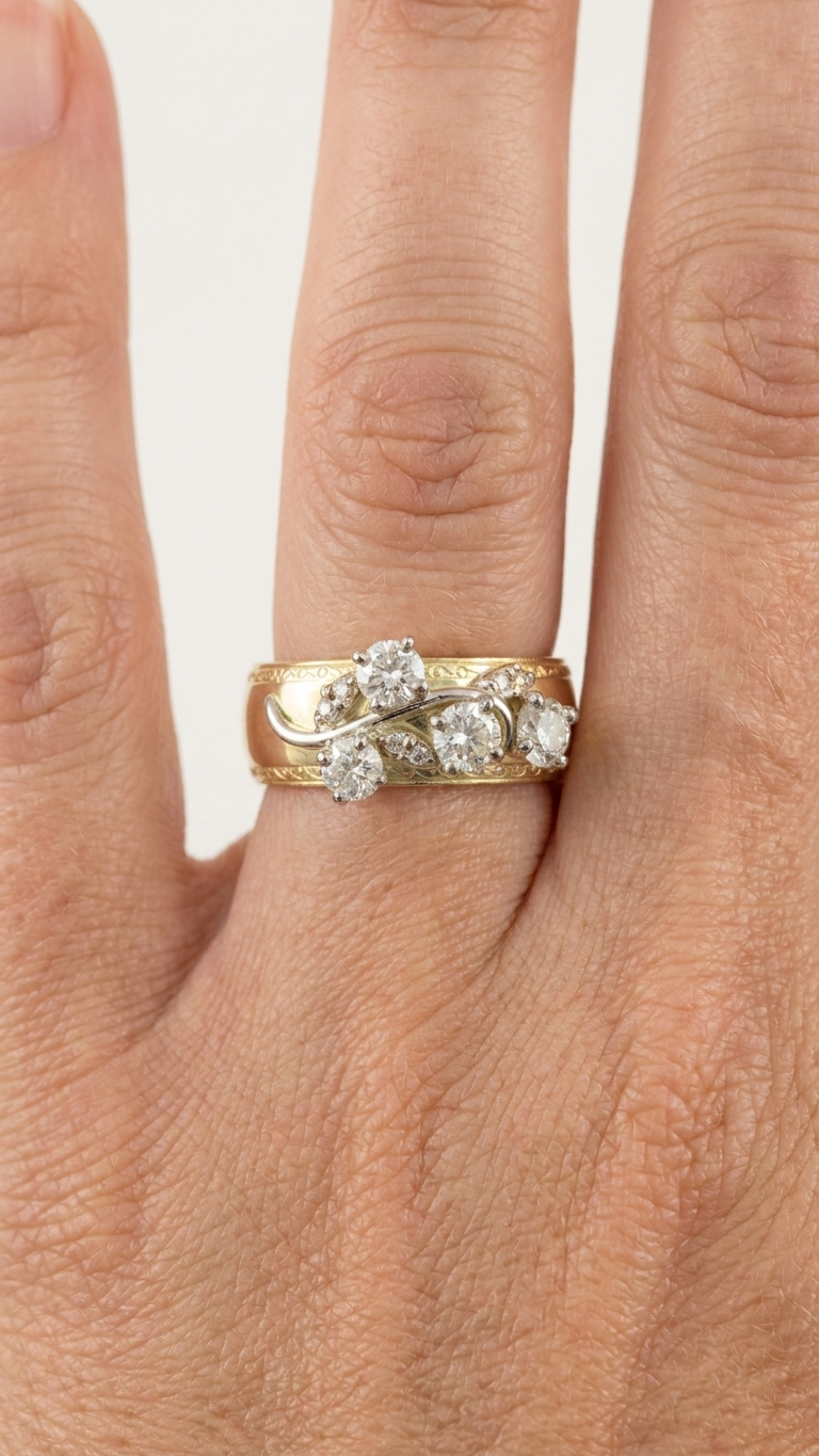 stark jewelers bespoke engagement vintage diamonds ring collection on a model
