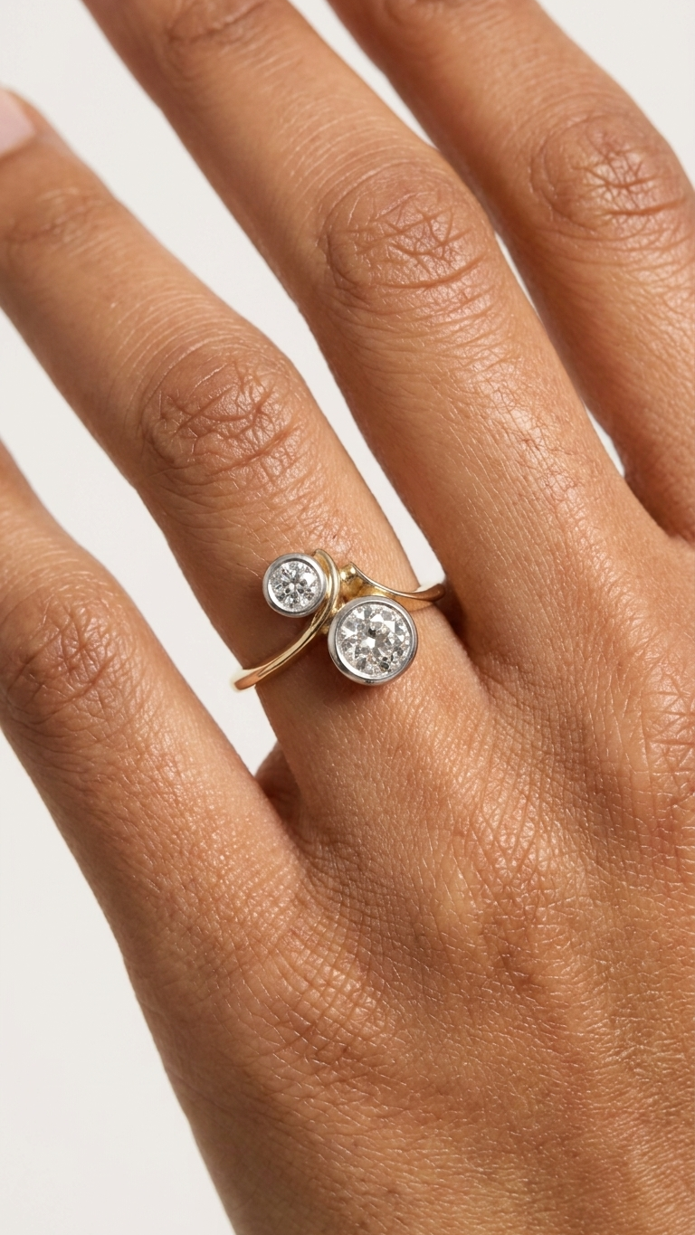 stark jewelers bespoke engagement vintage diamonds ring collection on a model
