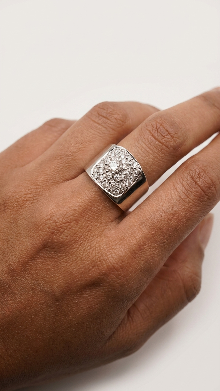 stark jewelers bespoke engagement architectural styling diamonds ring collection on a model