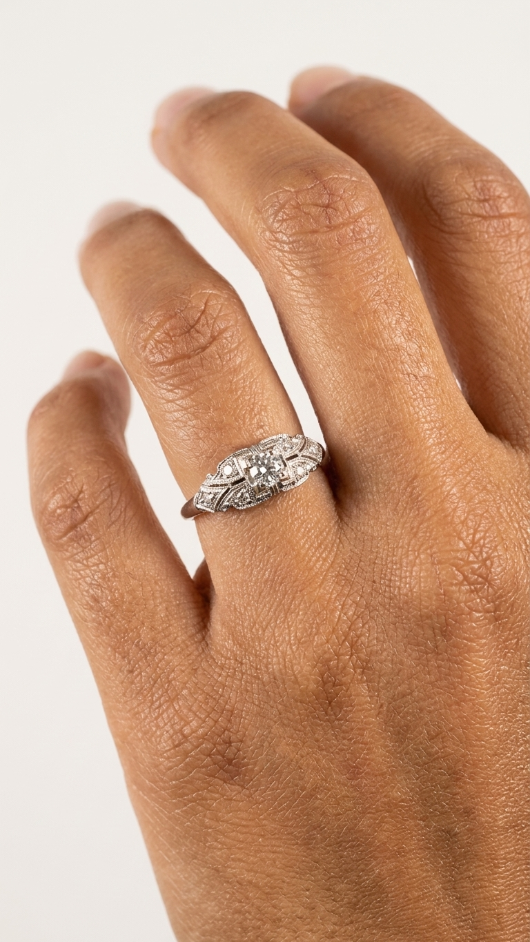 stark jewelers bespoke engagement vintage diamonds ring collection on a model 