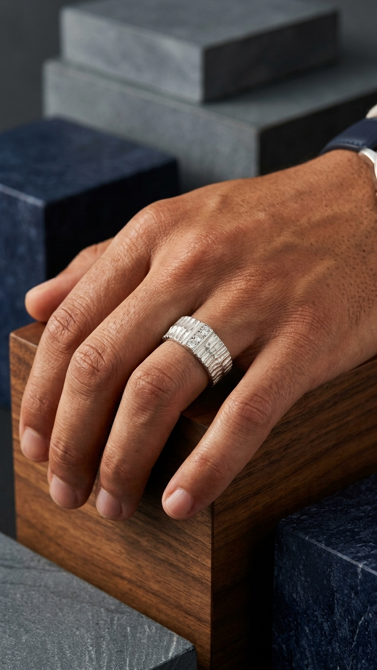 stark jewelers bespoke men's style band collection on a model