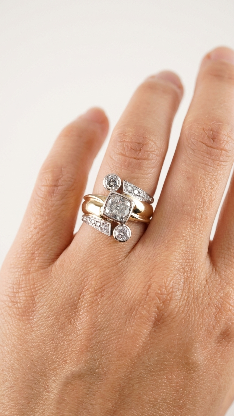 stark jewelers bespoke engagement architectural styling diamonds ring collection on a model
