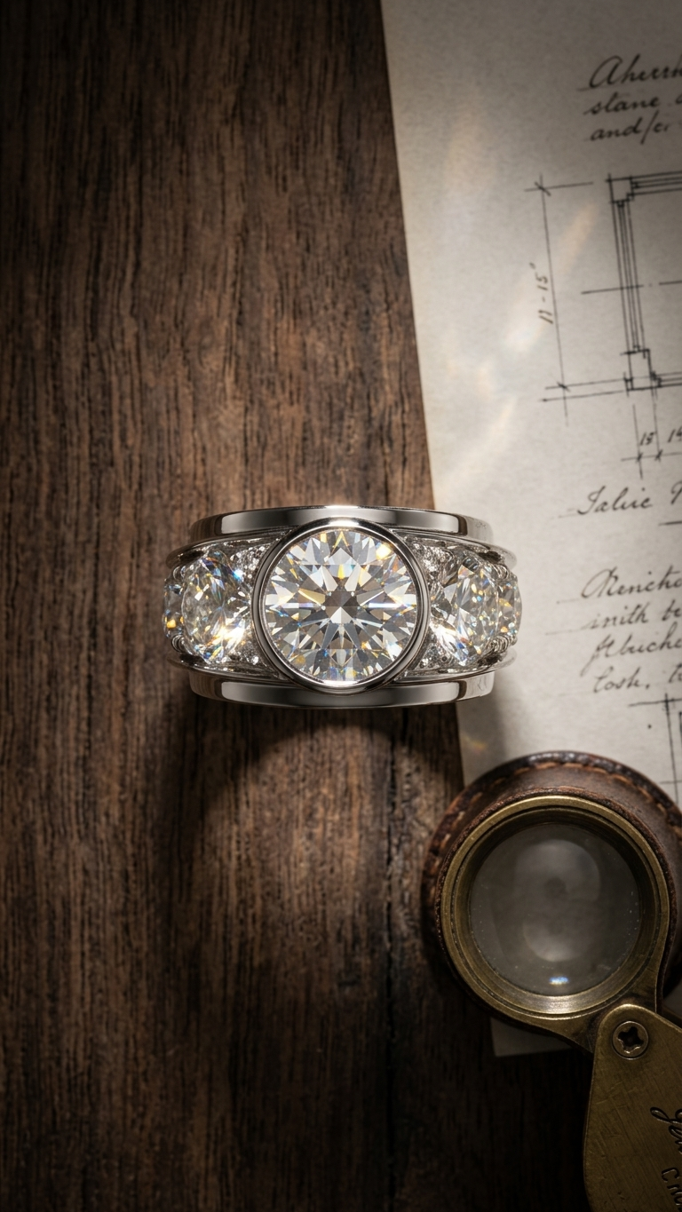 a Bespoke 4-Carat Center Diamond Platinum Architectural Ring st Stark Jewelers in Sacramento