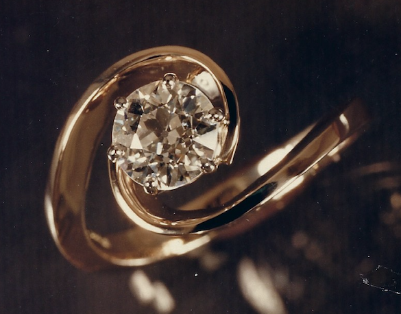 Art deco style special custom handmade woman's gold ring with diamonds by Stark Jewelers