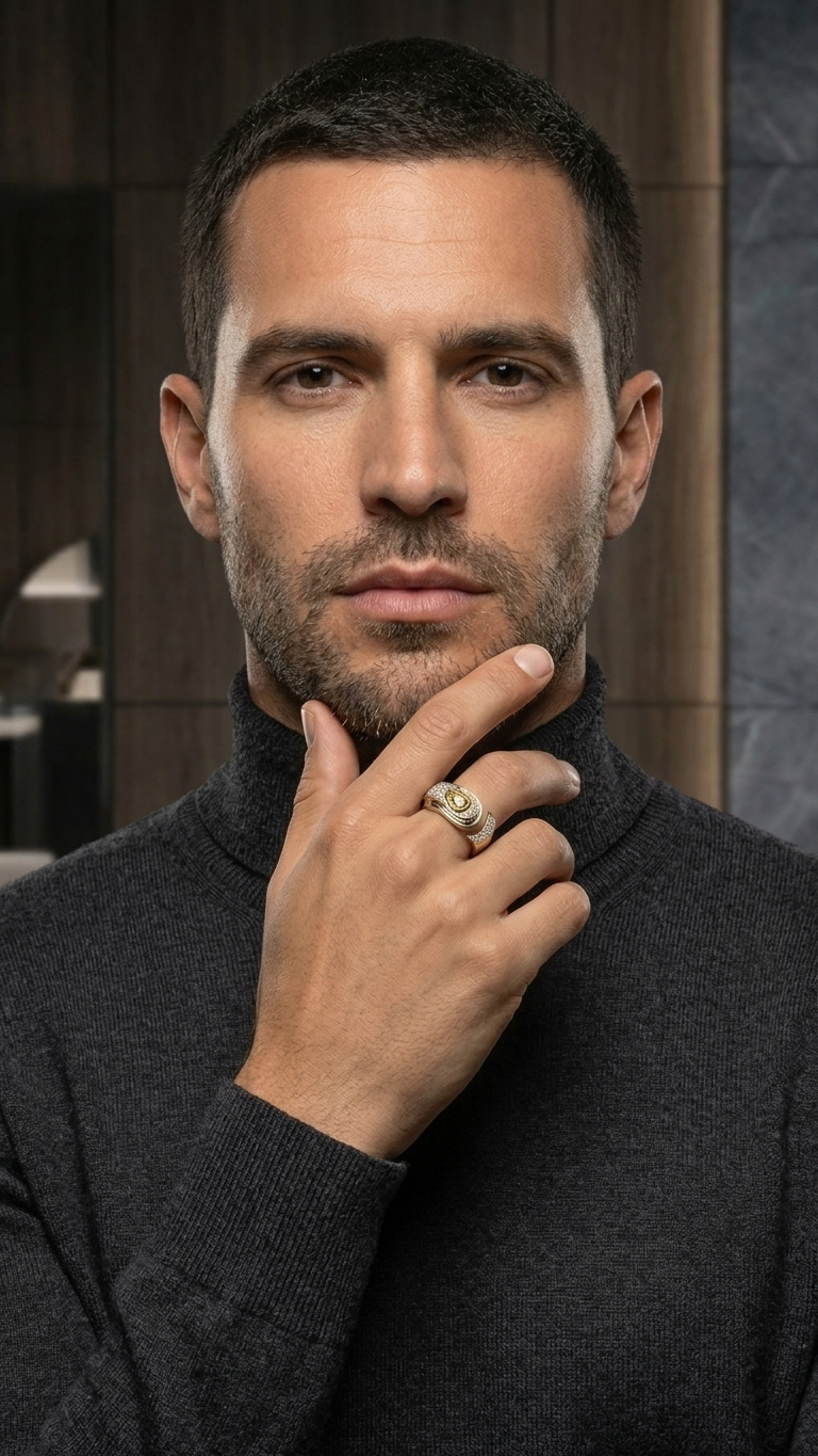 stark jewelers bespoke men's commanding rings collection on a model