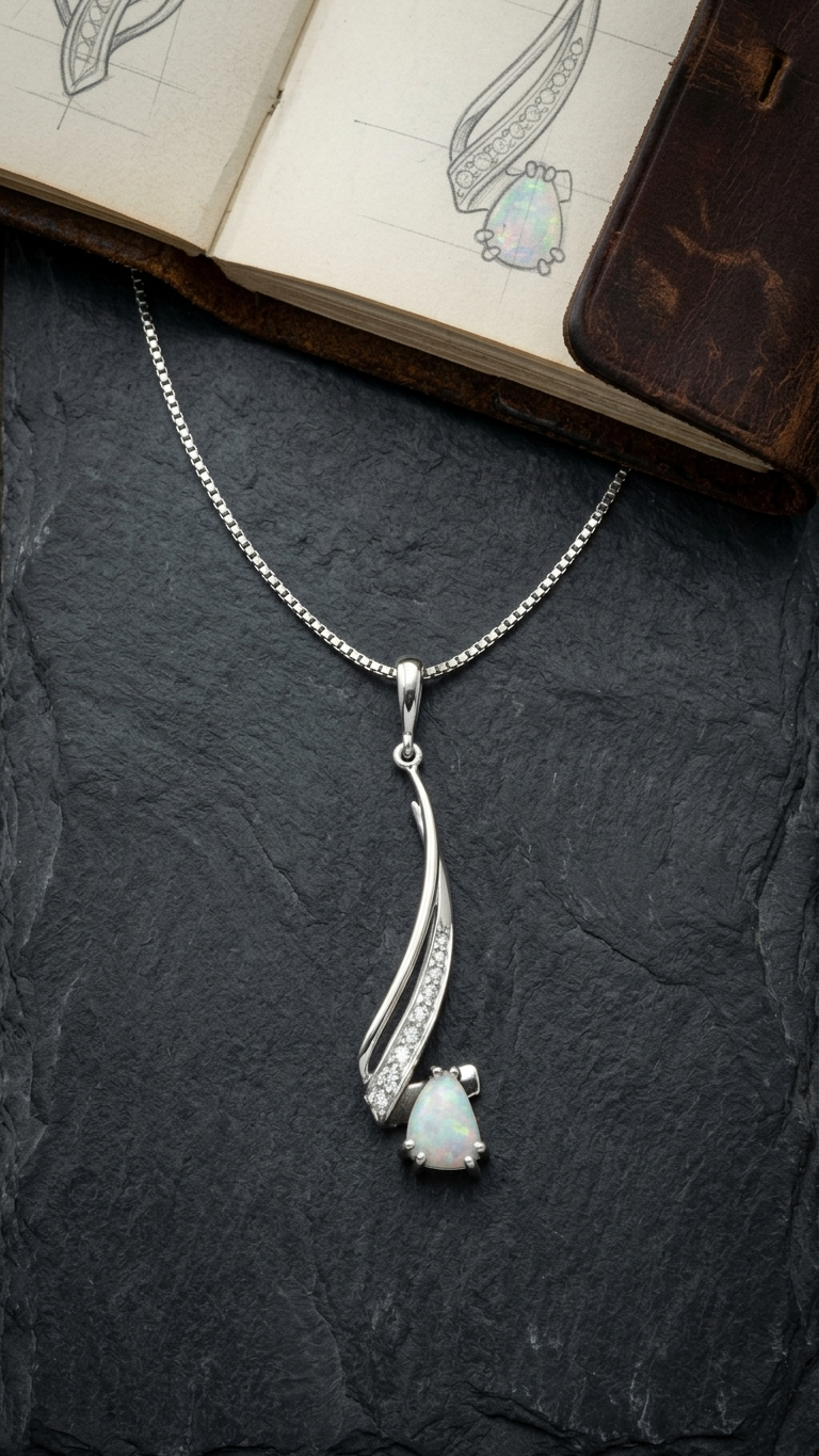 For the Mother: The October Glow of Opal. A bespoke Christmas gift with birthstone designed and crafted by Stark Jewelers in Sacramento.