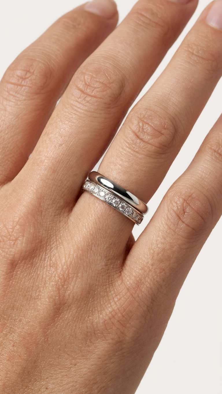 stark jewelers bespoke women's wedding band collection on a model