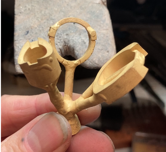 Matching architectural styling ring to the tourmaline handcuff with rough surface from the casting at Stark Jewelers in Sacramento