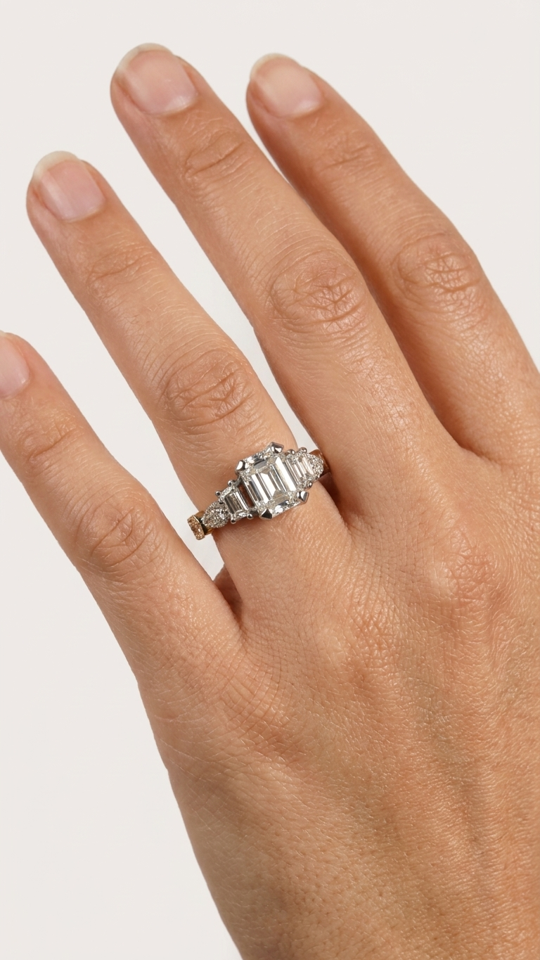 stark jewelers bespoke engagement architectural styling diamonds ring collection on a model