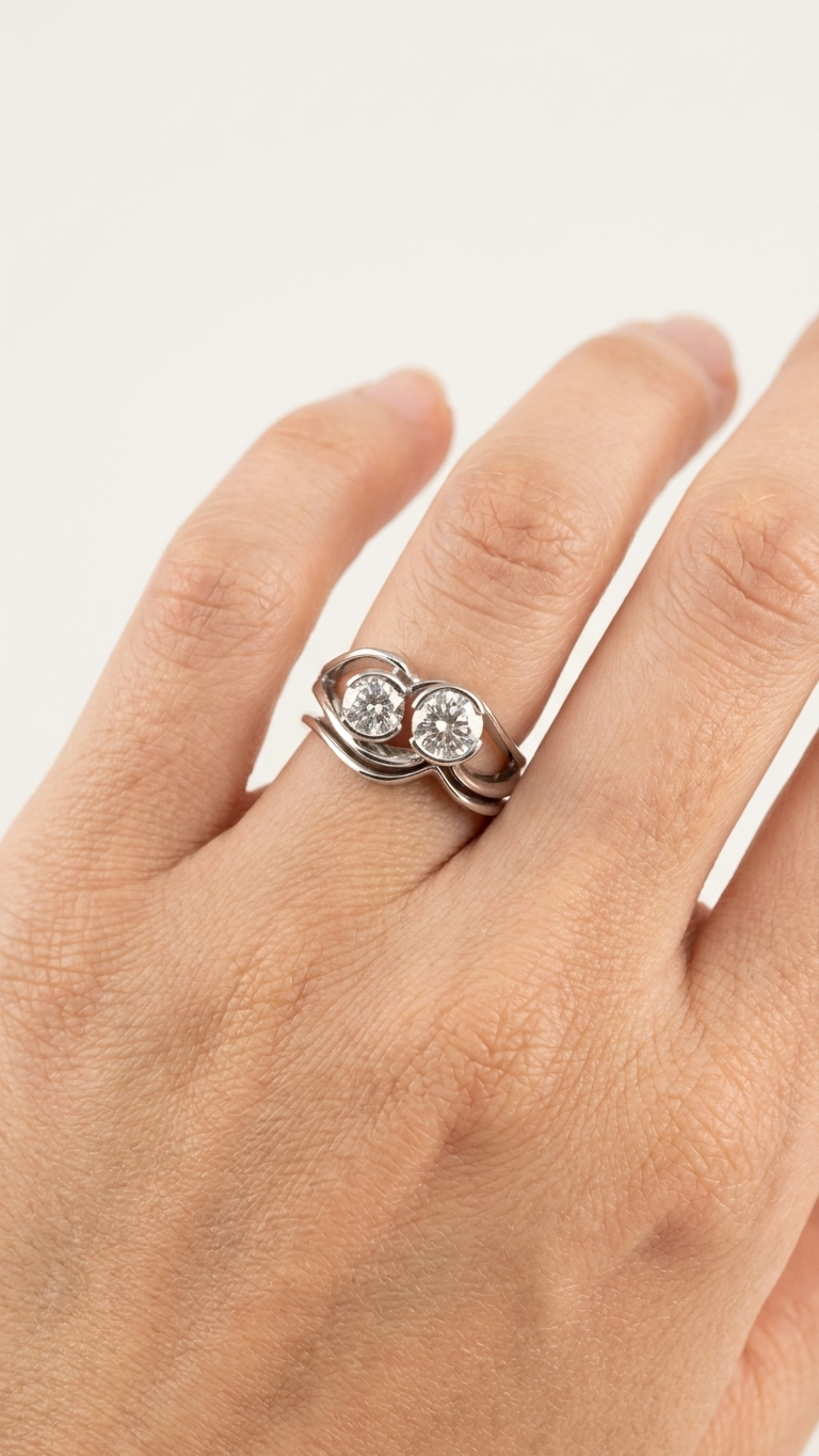 stark jewelers bespoke engagement architectural styling diamonds ring collection on a model