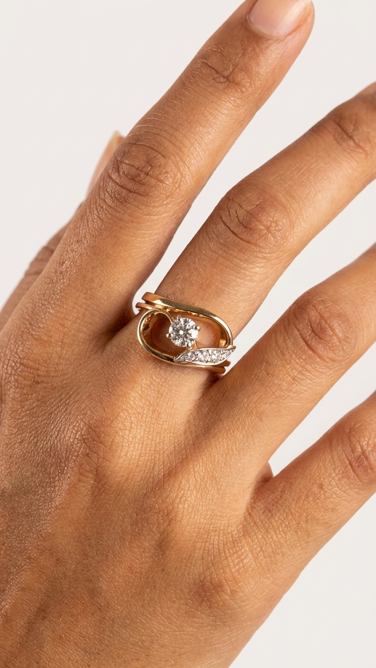 stark jewelers bespoke engagement architectural styling diamonds ring collection on a model