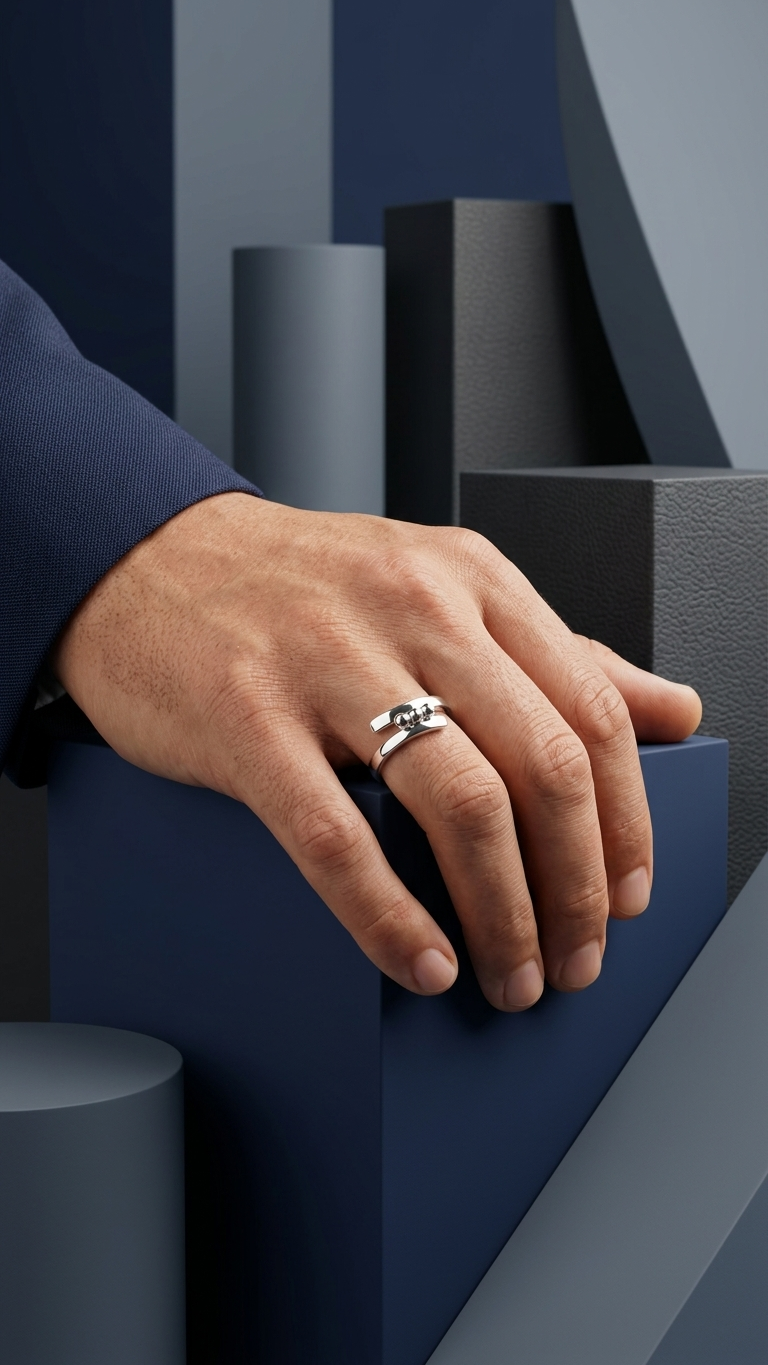 stark jewelers bespoke men's style band collection on a model