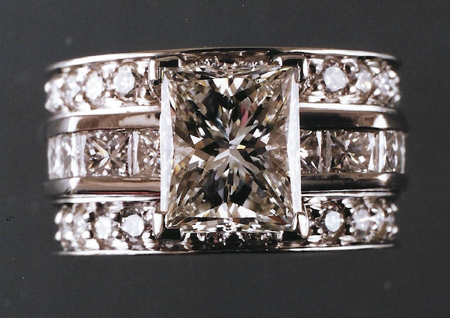 Art deco style special custom handmade woman's gold ring with diamonds by Stark Jewelers