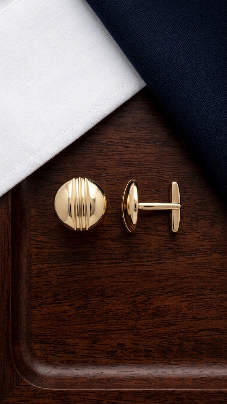 A pair of Stark Jewelers Men's Jewelry Collection cufflinks in 14k yellow gold , featuring smooth and sleek silhouettes for a modern, bold personal style.