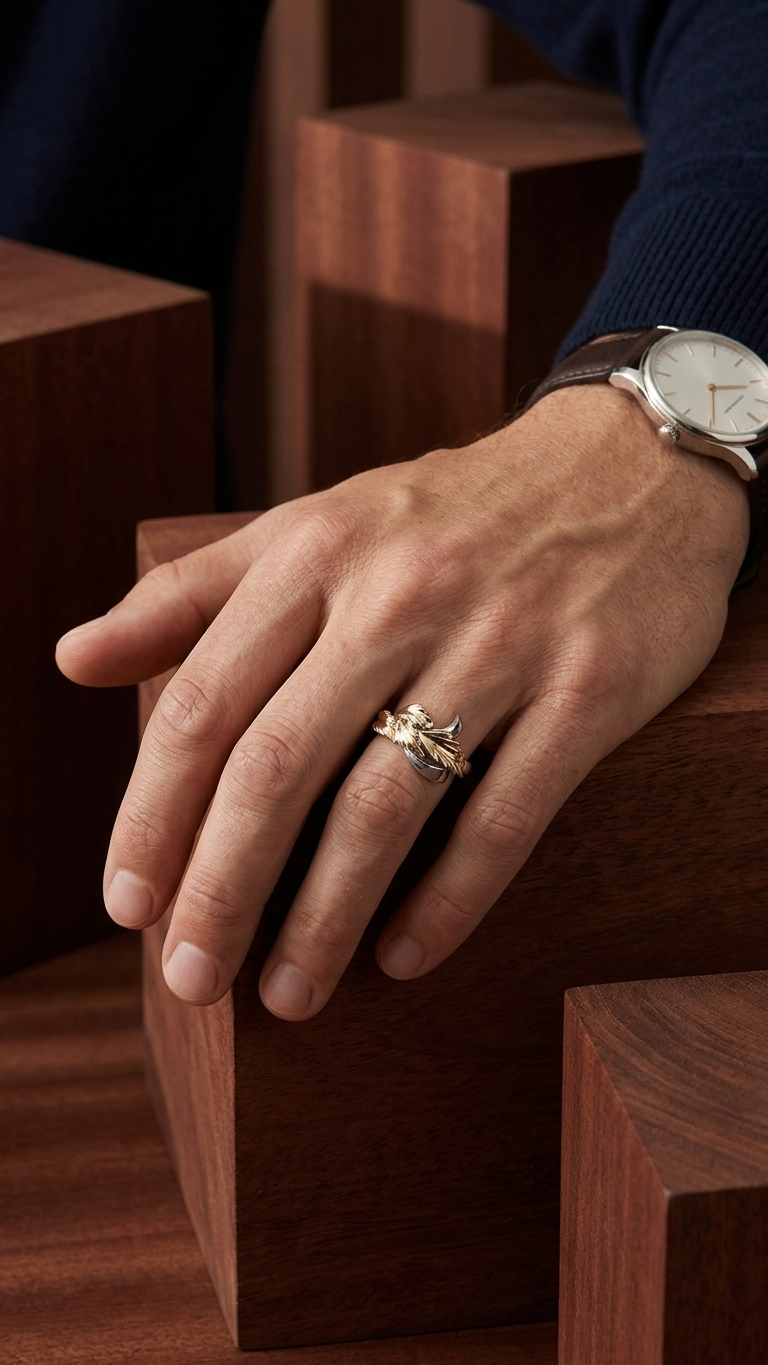 stark jewelers bespoke men's style band collection on a model