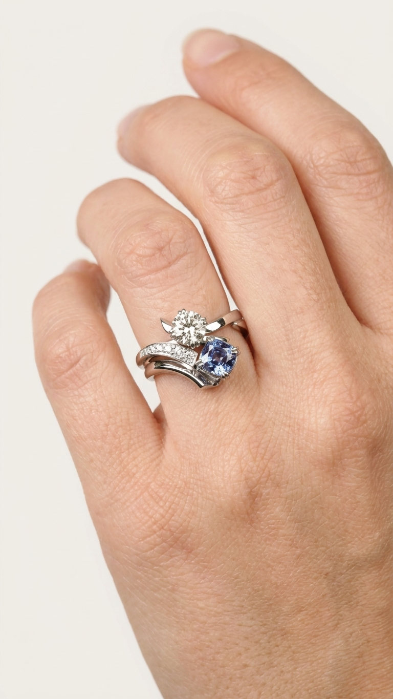 stark jewelers bespoke engagement architectural styling diamonds ring collection on a model