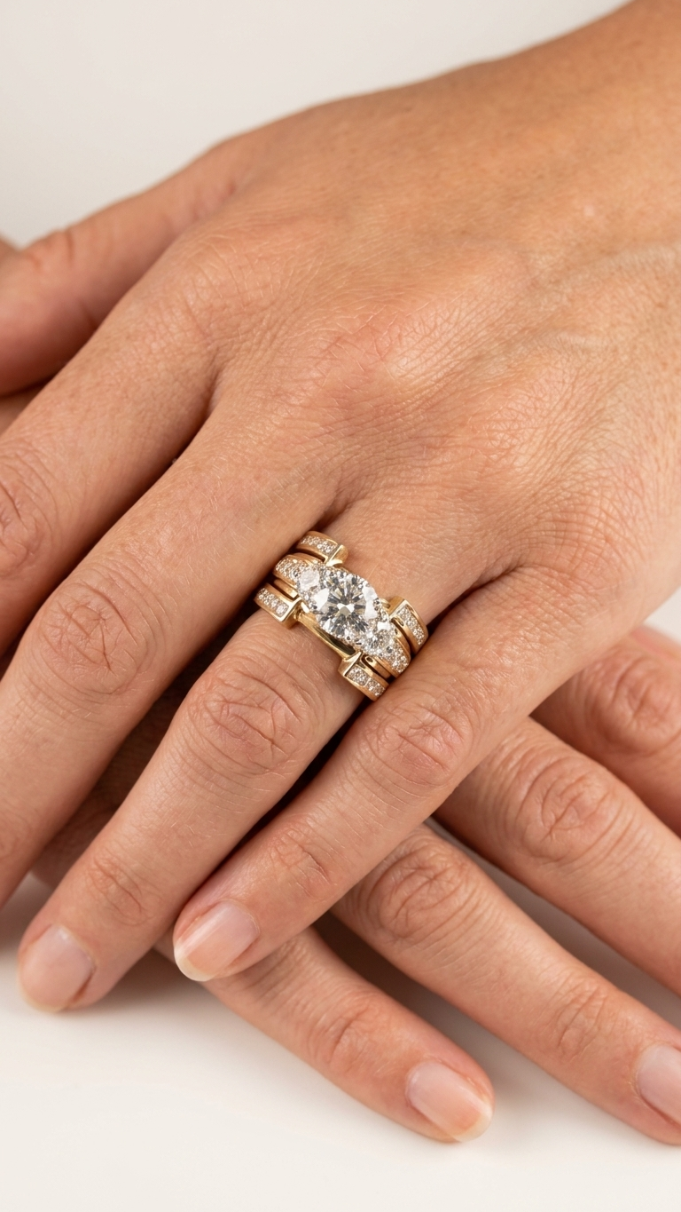 stark jewelers bespoke engagement vintage diamonds ring collection on a model on a model
