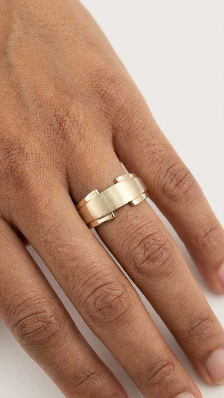 stark jewelers bespoke men's style band collection  on a model