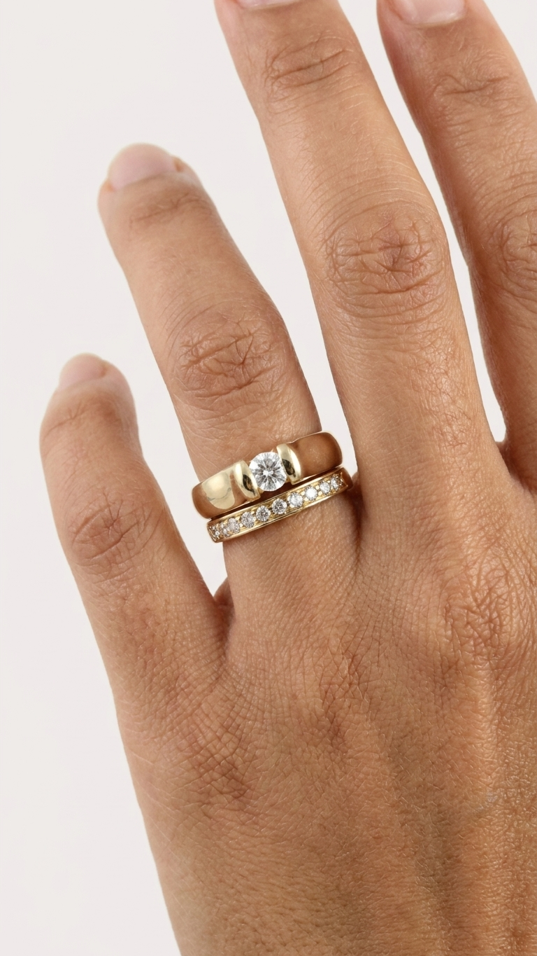 stark jewelers bespoke engagement solitaire ring collection on a model