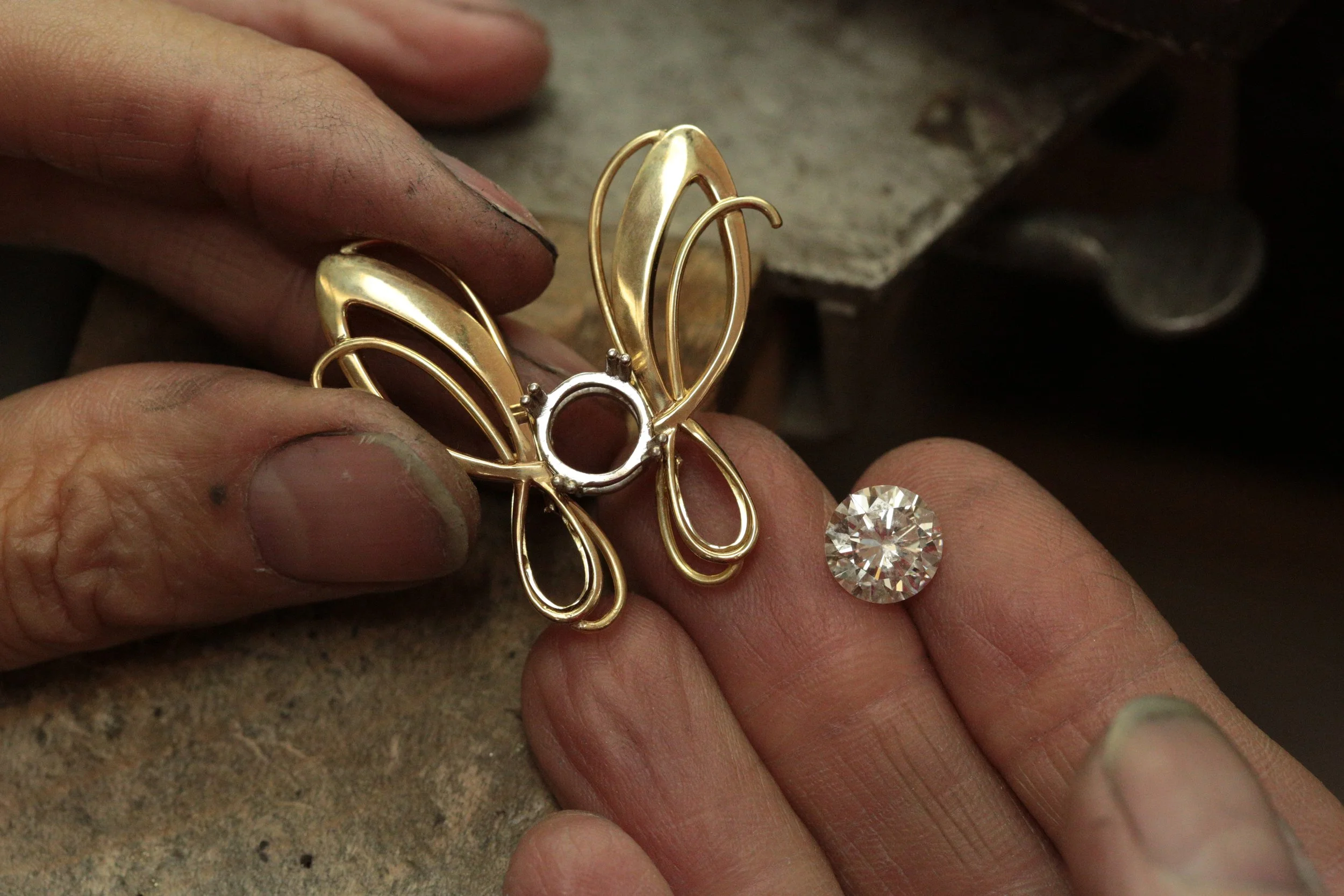 Setting a diamond—especially one as significant as 3 carats in our studio in Sacramento.