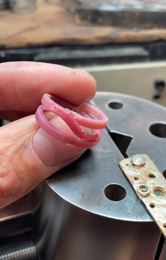 The Wax Prototype of a custom architectural styling ring at Stark Jewelers in Sacramento