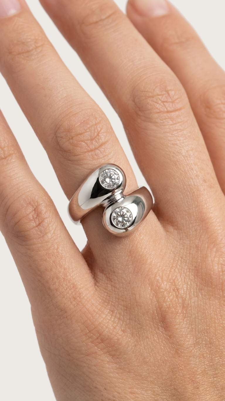 stark jewelers bespoke engagement architectural styling diamonds ring collection on a model